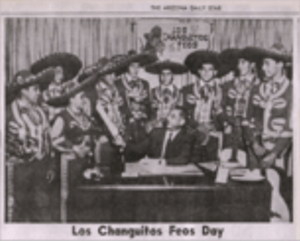 Tucson Mayor Lew Davis signs proclamation making June 13 "Los Changuitos Feos Day" in Tucson - 1970